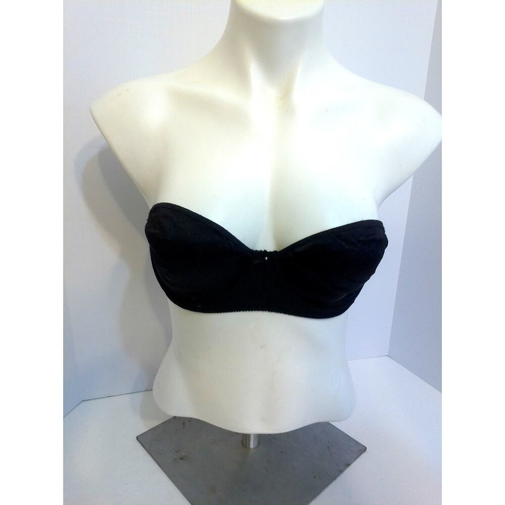 Vtg Olga Strapless Underwire Black Satin Bra Style 33695 Size 36B READ NO STRAPS
